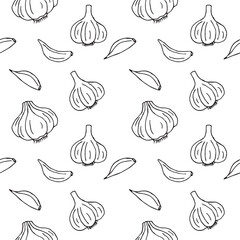 Garlic seamless pattern, hand drawn sketch, vector illustration