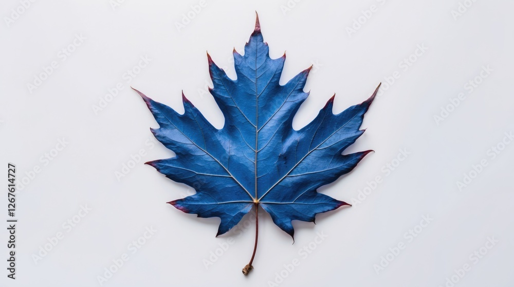 Poster blue maple leaf isolated on a white background creating ample blank space for creative design and co