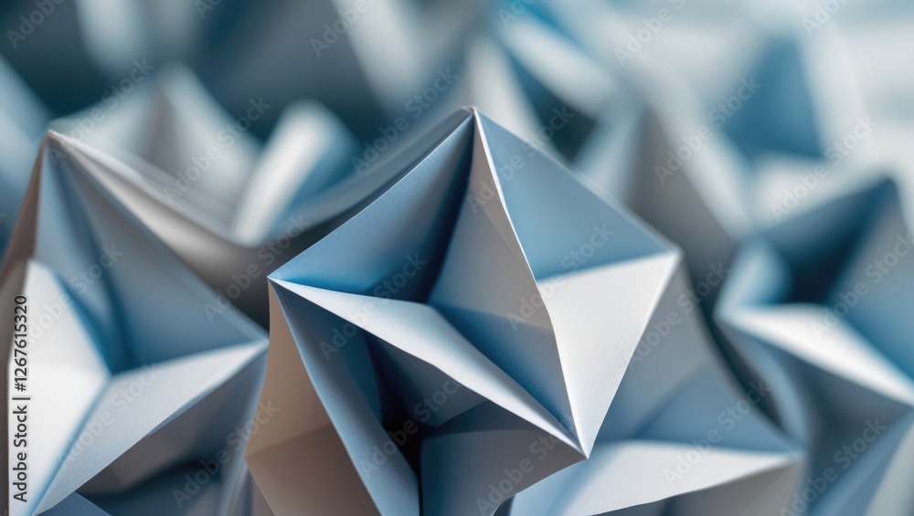 Poster abstract macro image of geometric paper folds with three-dimensional effect, featuring a soft focus 