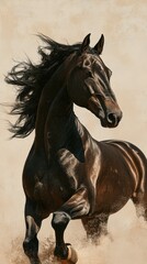 Fototapeta premium Majestic black horse in motion showcasing strength and grace on a textured background