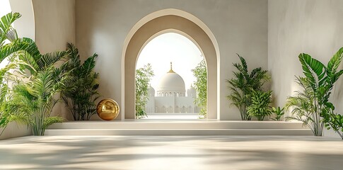 Fototapeta premium Islamic Mosque and Minaret Building 3d.