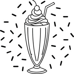 Classic Retro Milkshake Illustration Whipped Cream, Cherry, Straw