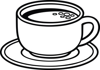 Simple Line Art Drawing of Coffee Cup and Saucer