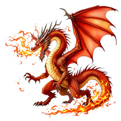Fiery Red Dragon Breathing Flames in a Majestic and Fierce Pose