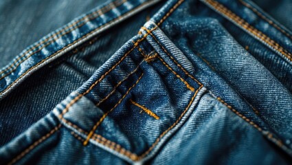 Fototapeta premium Denim fabric close-up showcasing intricate textures and stitching details ideal for fashion or textile presentations.