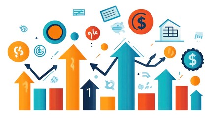 Financial growth upward trend, business success, progress, chart, icons