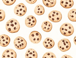 wallpaper banner: chocolate chips cookies evenly distributed on white background