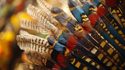 Fototapeta premium Vibrant Native American Headdress: A Close-Up of Colorful Feathers