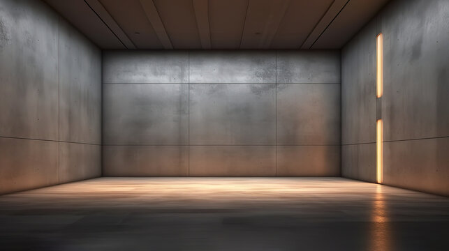 Abstract Concrete-Walled Room with Lit Backwall and Rough Flooring for Gallery Space