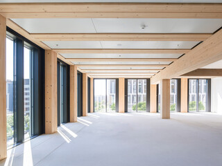 construction site of a  sustainable Timber-concrete composite office building