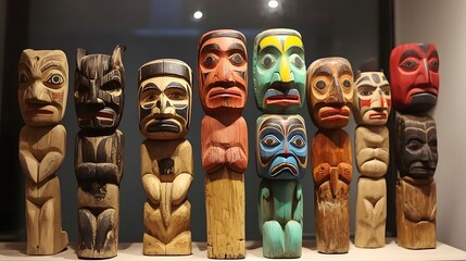 Collection of Northwest Coast Indigenous Carved Wooden Figures