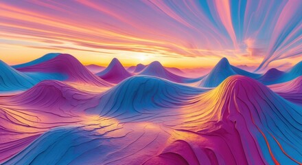 Vibrant abstract sunset landscape with colorful hills showcasing radial motion effects ideal for creative projects and backgrounds.