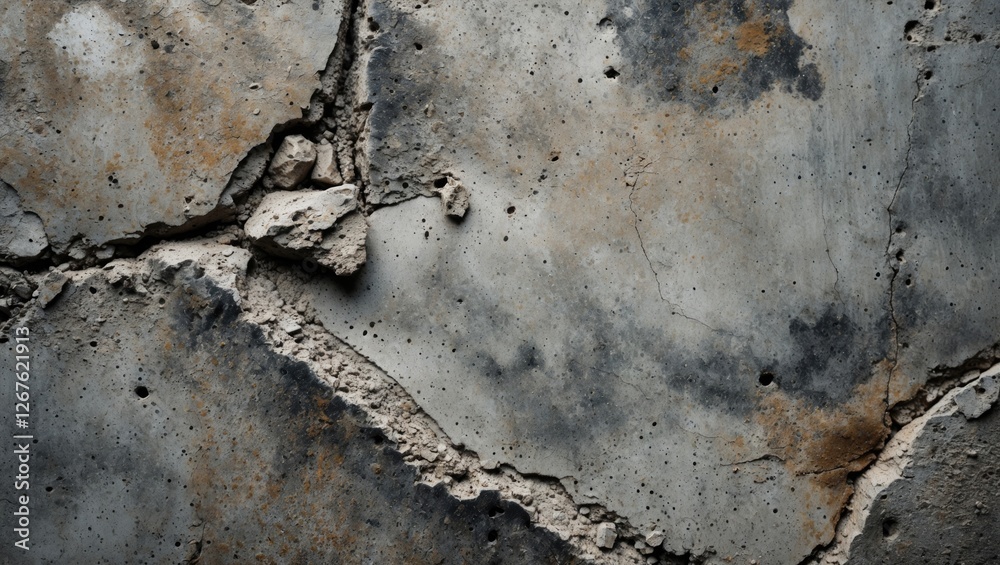 Poster textured aged concrete surface with cracks and stains ideal for backgrounds in design and architectu