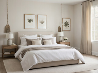 Contemporary bedroom with a warm and cozy ambiance, featuring plush bedding, stylish furniture, and soft lighting for a luxurious and comfortable feel.