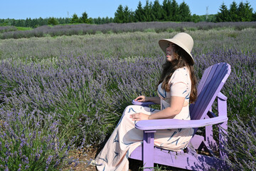 beautiful young woman in lavender field