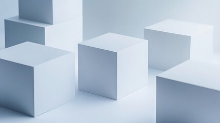 Abstract Composition of White Cubes Arranged in a Studio Setting