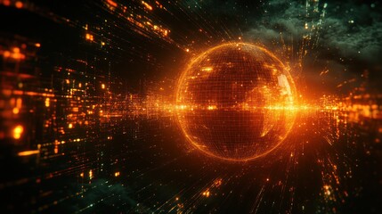 Obraz premium Global network data flow, futuristic technology, digital earth, cosmic background, website header