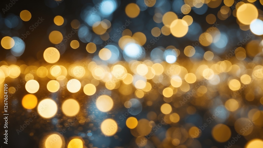 Poster Illuminated Gold and Blue Bokeh Background Creating a Dreamy Abstract Atmosphere for Design and Visual Projects