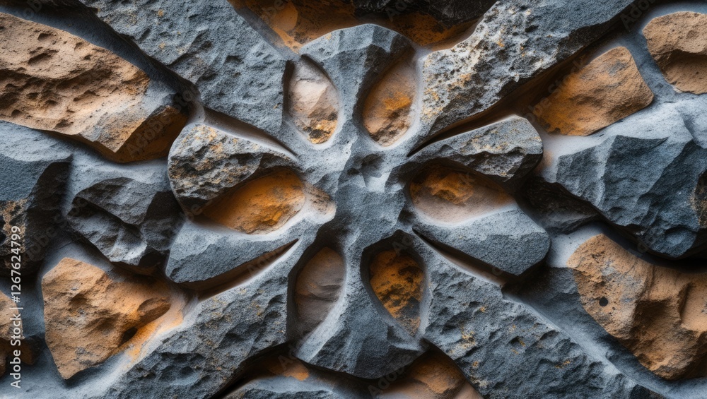 Poster Abstract stone texture background showcasing a mix of gray and orange hues with a three-dimensional appearance highlighting natural patterns.