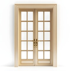 Fototapeta premium Elegant French Doors with Brass Handles on White Background