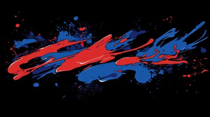 Abstract red and blue paint splatters on black background.
