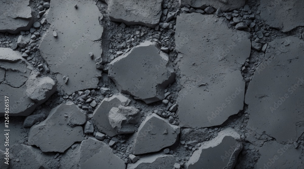 Poster gray textured concrete background with sandblasted stone and broken fragments ideal for industrial a