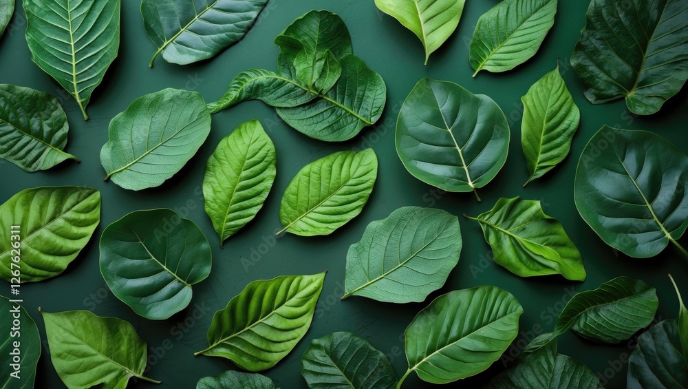 Leinwandbilder vibrant green leaf texture background with varied leaf shapes and sizes ideal for nature themes and 