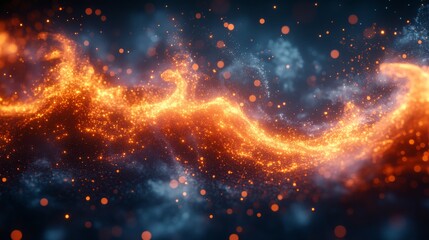Fototapeta premium Abstract fiery wave with glowing particles and dark background.