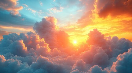 "A Golden Sun Illuminates the Towering, Cloud-filled Sky"