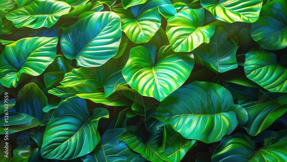Poster vibrant green leaf background texture showcasing diverse foliage ideal for nature-themed design proj