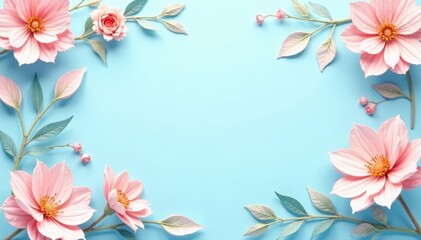 Naklejka premium Pastel floral swirls & leaves on light blue background, white, blue, vibrant