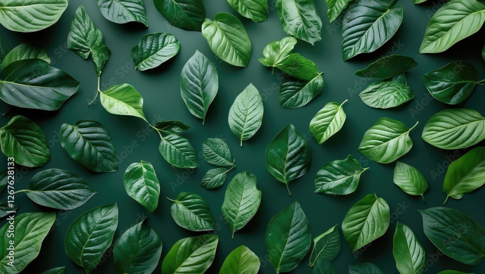 Leinwandbilder Lush Green Leaf Background with Varied Textures and Shapes Offering Space for Text or Design Elements in Nature Inspired Aesthetics