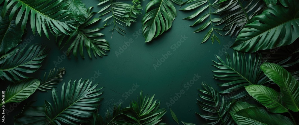 Poster tropical green leaf texture background with abundant foliage and space for text ideal for nature the