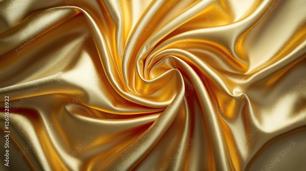 Fototapete golden satin silk fabric texture in luxurious swirl pattern suitable for elegant abstract background