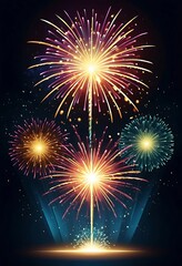 Fototapeta premium A Dazzling Display, Vibrant Fireworks Illuminate the Night Sky with Brilliance