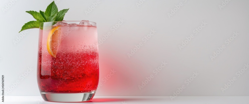 Aufkleber Refreshing Red Sparkling Summer Cocktail With Lemon And Mint Isolated On White Background With Space For Text