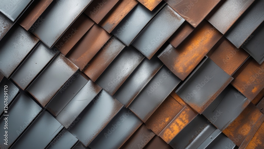 Aufkleber Textured metal surface with varying shades of gray and brown for industrial and design backgrounds. Rusted and smooth elements create depth.