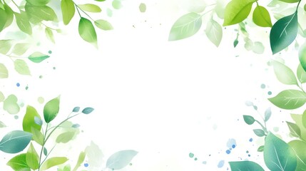 Fototapeta premium Watercolor Green Leaves Frame: Nature's Serene Embrace