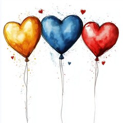 Colorful Celebration Balloons: Heartfelt Watercolor Art for Romantic Valentine's Day Festivities