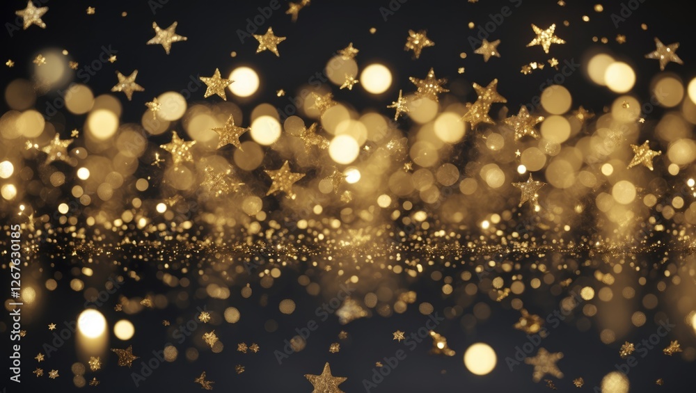 Poster golden bokeh star lights on dark background creating a festive atmosphere for celebrations and elega