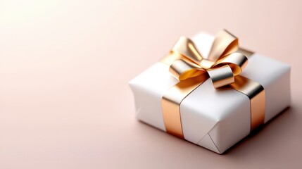Elegant white gift box tied with a shiny gold bow for special occasions and celebrations