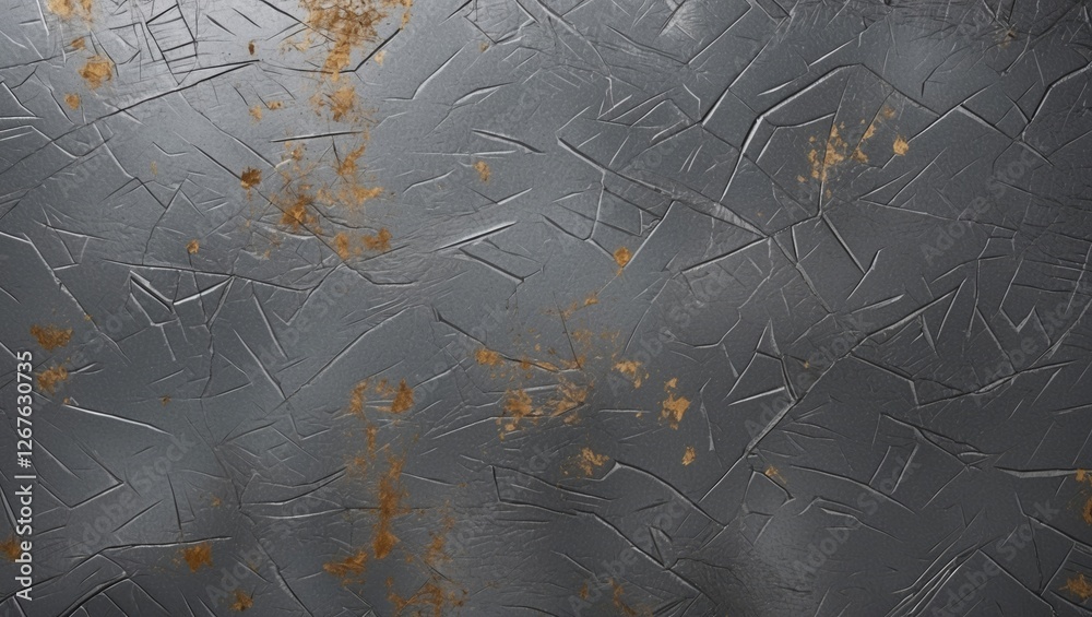 Poster textured grey metal surface with scratches and rust spots for industrial design backgrounds and crea