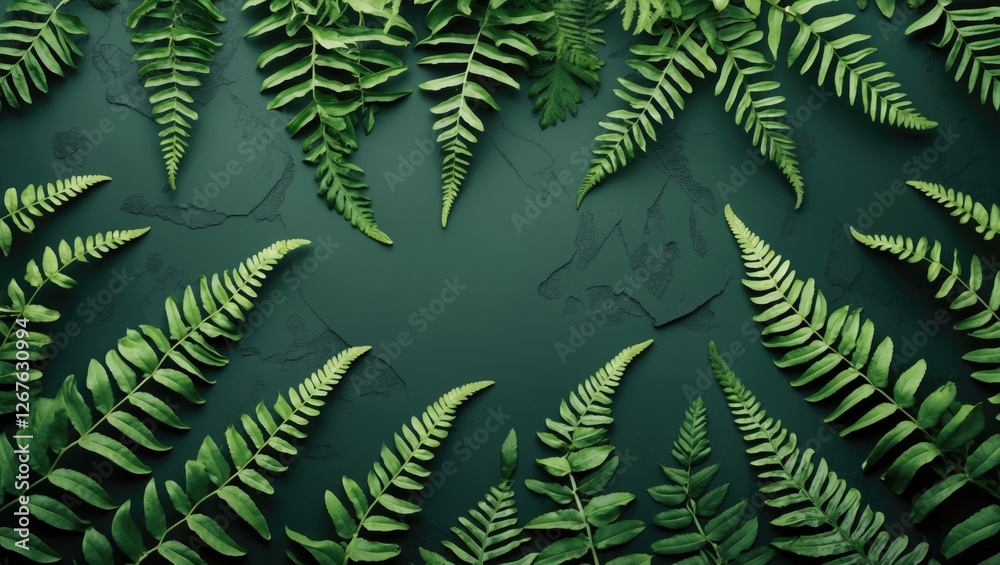 Poster Lush Green Fern Leaves Texture Background with Ample Space for Text or Design Elements in a Natural Setting