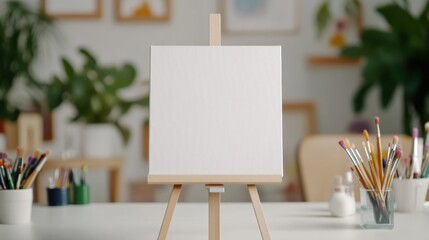 blank canvas on an easel in an art studio