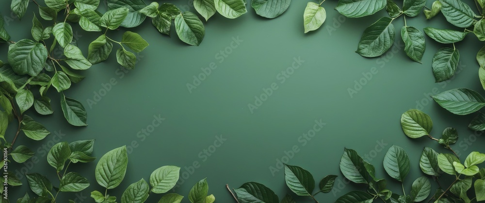 Poster lush green leaves frame on vibrant background with blank space for text or branding ideal for nature