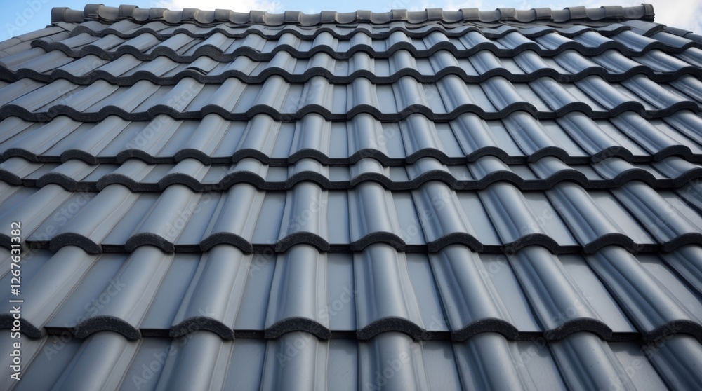 Fototapete gray textured tile roof pattern with waves and ridges creating a modern architectural design against