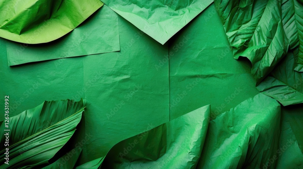 Poster vibrant green paper texture with layered and crumpled effects ideal for backgrounds, design projects