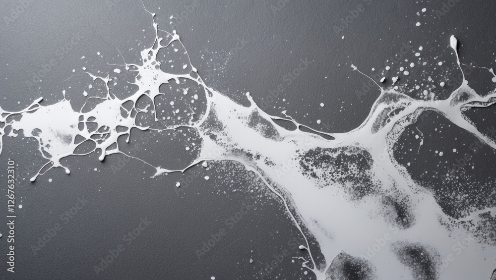 Poster Abstract grey textured background with white paint splashes and stains creating a modern artistic effect suitable for various design projects.
