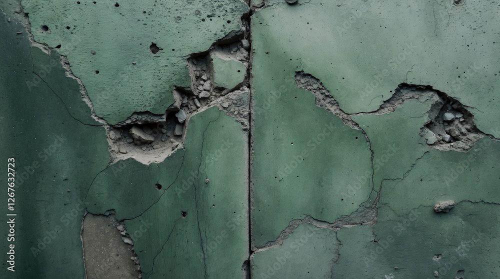 Aufkleber weathered green concrete wall with cracks and texture showcasing industrial decay and unique pattern