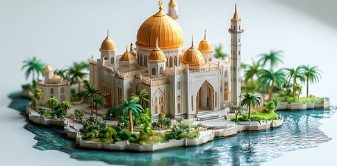 Obraz premium Islamic Mosque and Minaret Building 3d.